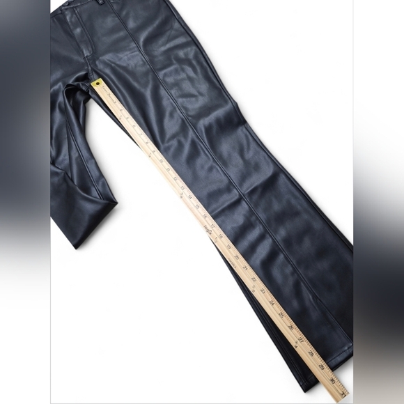 High Rise Faux Leather Bootcut Pants 31 Vent Slit Hem Modern Chic Night Out - Picture 13 of 16